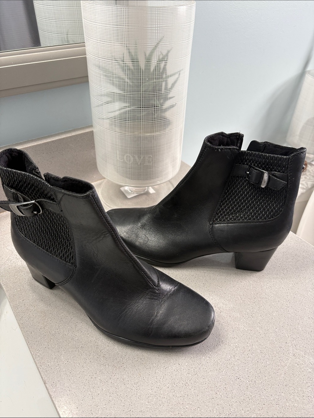 Clarks Black Leather Ankle Booties with Buckle Detail